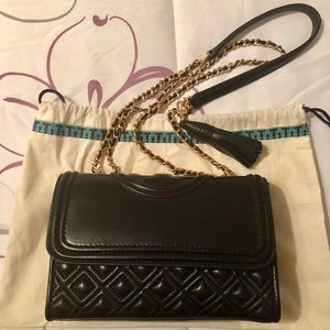 Tory Burch Style Black Fleming Quilted Small Bag